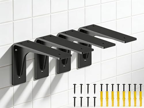 6 INCHx 4 INCH (with Brace Shelf Support Bracket Heavy Duty, L Shelf Brackets ,max Load 300lbs, , Metal Brackets for Shelves, Counter Bracket ,Corner Brace,Pack of 4. - size: 6" x 4" (With Brace)