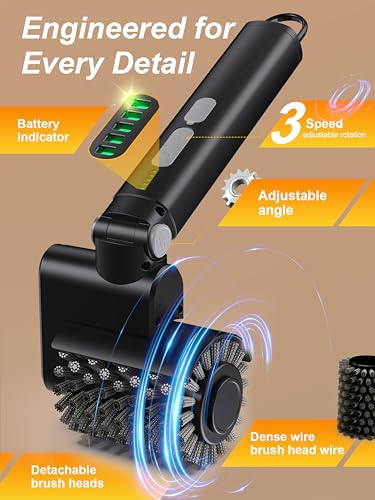 Electric Grill Brush, Cordless Automatic BBQ Grill Cleaner - color: Black