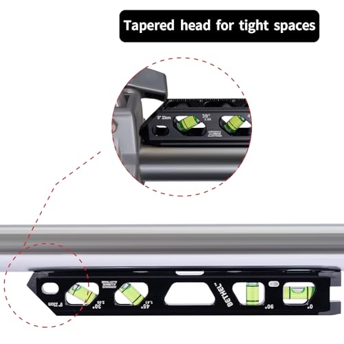 BETHEL 9 Inch Magnetic Torpedo Level with 4 Bubble Vials, V-Groove & Magnetic Rails, Black Aluminum Alloy Construction - color: Black 9in