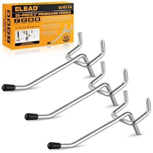 ELEAD 55-Piece 2 Inch Pegboard Hooks, Heavy Duty Peg Board Organizer Accessories, Peg Board Tool Hangers Fit for 1/4" and 1/8" Pegboard Hanging Tools Garage, Workshop, and Craft Storage - style: 55-Piece 2 Inch