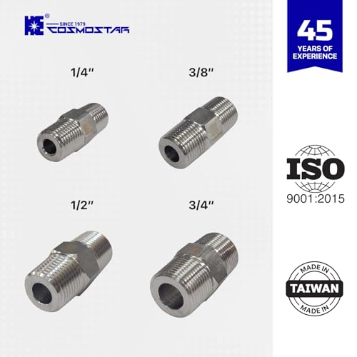 Cosmostar 2 PCS 3/4" Male Hex Nipple Pipe Fittings, 304 Stainless Steel NPT Threaded Pipe Connector, Durable Pipe Adapter for Plumbing & Industrial Use - size: 3/4" NPT-2pcs