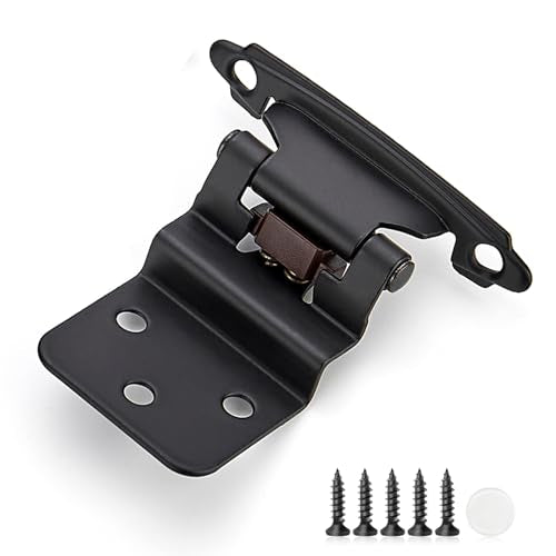 4 Pack 2 Pair Black Cabinet Hinges, 3/8" Inset Semi-Concealed Hinges - color: Black, size: 3/8" Inset