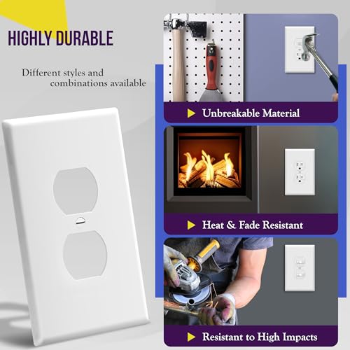 ENERLITES Duplex Receptacle Outlet Wall Plate, Jumbo Outlet Covers, Gloss Finish, Oversized 1-Gang 5.5" x 3.5", Polycarbonate Thermoplastic, 8821O-W, White - color: White, size: Over-Size
