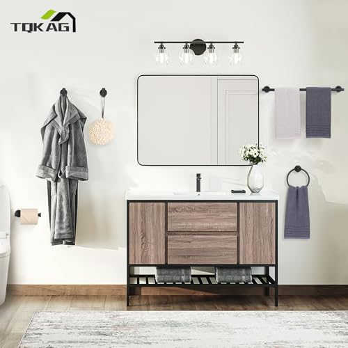 TQKAG Matte Black Bathroom Hardware Set 5 Pieces, SUS304 Stainless Steel Towel Bar Set Round Bathroom Towel Rack Set Wall Mounted - color: Matte Black, size: 5-Pieces Set