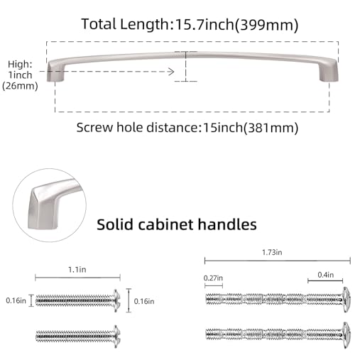 10 Pack 15 inch Brushed Satin Nickel Kitchen Cabinet Handles Cabinet Pulls Sliver Drawer Pulls Kitchen Cabinet Hardware Handles Dresser Handles - color: Brushed Satin Nickel, size: 15" Hole Center（381mm）