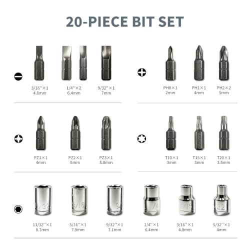 X-Steel 24 in 1 Magnetic Screwdriver,Socket Ratchet Wrench Set,Mini Racheting T-Handle Torx Slotted Phillips Square Screwdriver Set Tools Set with Portable case for Home Dorm - size: 24PCS