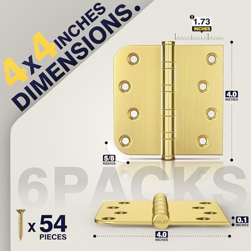 KOLET Ball Bearing Door Hinges, 4 x 4 Inches, Brushed Gold, 6 Pack - color: Gold, size: 6 Pack