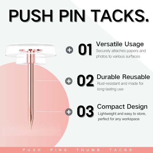 120PCS Glod Thumb Tacks for wall Push pins for wall thumbtacks for Hanging - color: Rose Gold