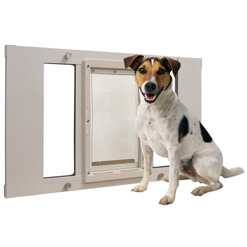 Ideal Pet Products Aluminum Sash Window Pet Door - size: 7" x 11-1/4" Medium Flap Size, style: Window Width: 33" - 38"