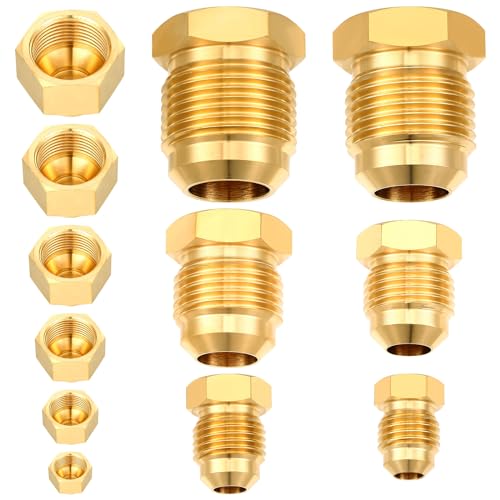 MorningRo 6 Pcs Flare Plug SAE 45 Degree+ 6 Pcs Brass Cap Assortment Kits