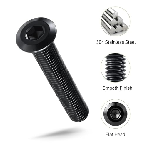 5/16-18 x 1/2" Bolt, 45PCS Flat Head Hex Socket Cap Screws Bolts, 304 Stainless Steel 18-8, Fully Threaded, Black Zinc Finish, with Hex Spanner - color: Black, size: 5/16-18 x 1/2