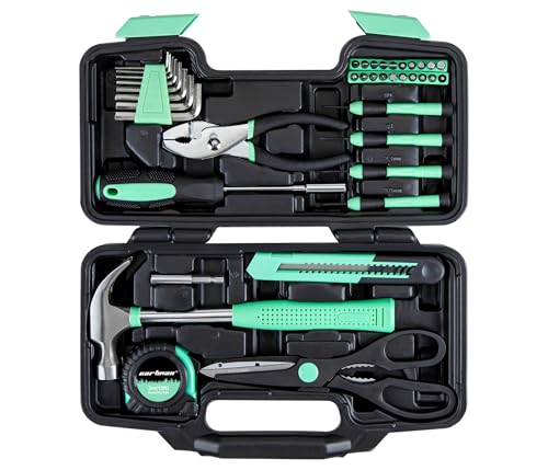 CARTMAN 39-Piece Household Tool Set, Green Hand Kit With Storage Case - color: Green