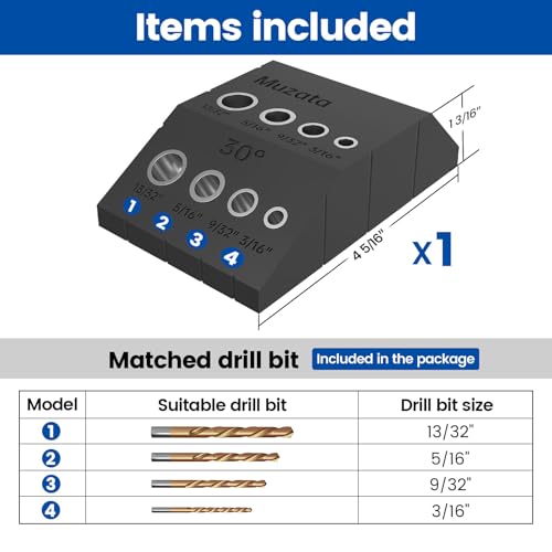 Muzata Upgraded Multi-angle Drill Guide Jig with 4 Drill Bits CT24 - size: Black with 4 drill bits