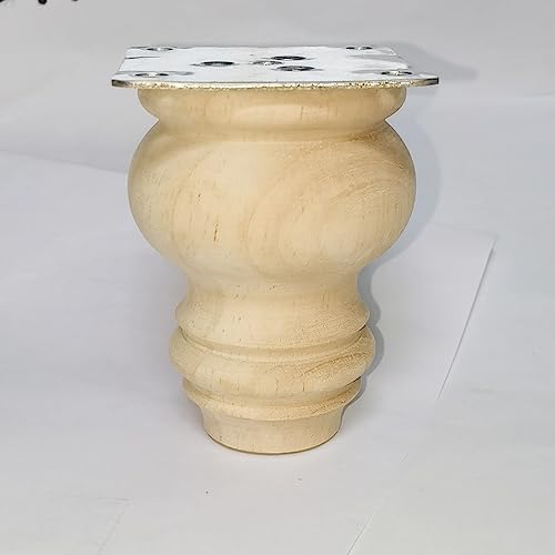 3 Inch Wooden Furniture Legs, Solid Wood Unpainted Replacement Furniture Legs, Cabinet Legs/Desk/Sofa/Bookcase Bun Feet, DIY Wooden Round Legs with Mounting Plate & Screws Set of 4 - size: 3 Inch