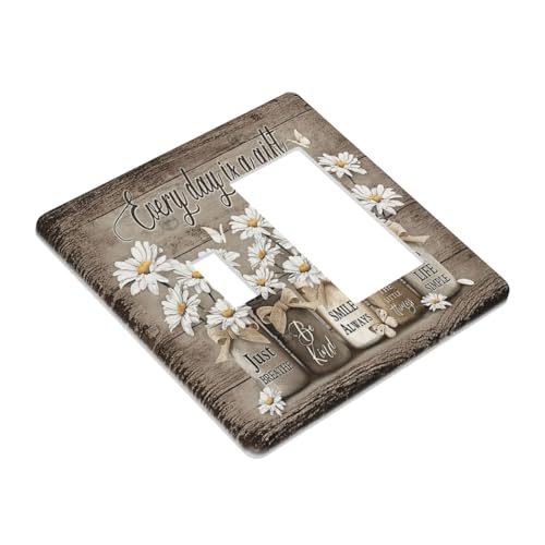 Floral Daisy Rustic Vintage Flower Vase Wood Grain Outlet Covers 1 Toggle 1 Rocker Combination Decorative Wall Plate Electrical Switch Plates Light Switch Cover Plate for Farmhouse Home Decor - color: Floral Daisy Rustic Vintage Flower Vase Wood Grain, si