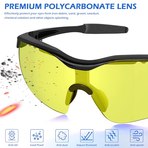 OXG Safety Glasses for Men Women, ANSI Z87 UV Protection Protective Eyewear - color: 12p-yellow