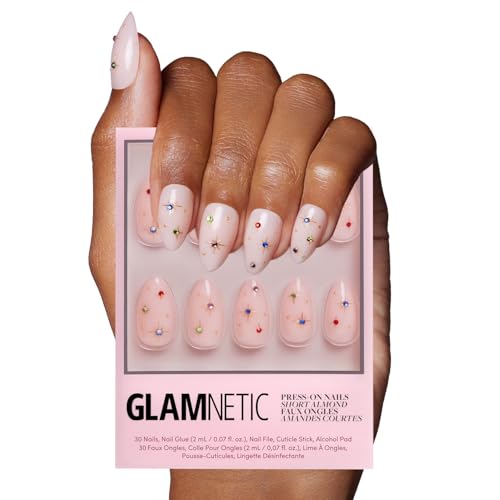 Glamnetic Press On Nails - Short Almond, Glossy Fake Nails 30 Pc Full Kit - color: 3L - North Star