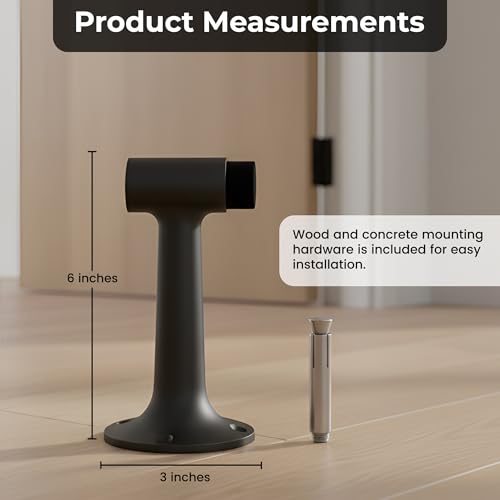 Heavy Duty 6″ Door Stop, Solid Brass Commercial Grade, Floor Mount Stopper (Matte Black) - color: Matte Black