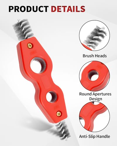 4-in-1 Copper Pipe Cleaner, Fits 1/2", 5/8", 3/4" & 7/8" Pipes, Stainless Steel Inner & Outer Thread Brush for Plumbing, Brazing, Soldering (Red) - color: Red
