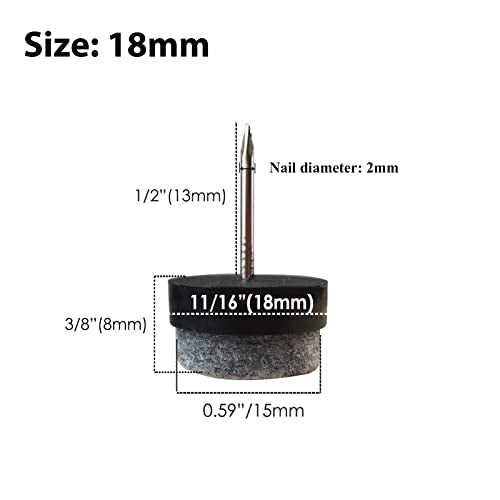 40pcs Round Heavy Duty Nail-on Felt Pad for Furniture Chair Table Leg Feet Floor Protectors Slide Smoothly (Black, Pad Diameter 18mm) - color: Black 18mm (40 Pcs)