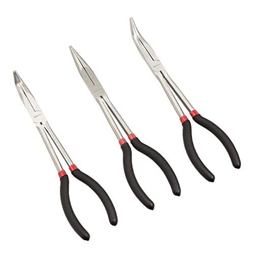 Amazon Basics Extra Long Reach Needle Nose Pliers Tool Set for Narrow Spaces, Versatile, 3-Piece, Black - size: 3 Count (Pack Of 1)