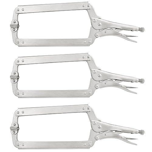 3 Pack 18 Inch C Clamp Locking Pliers,Locking C Clamp, Adjustable Nickel Plated C Pliers For Wood Working, Welding, Electrician Maintenance and more, by GENHAKON - size: 3 Pack 18 Inch