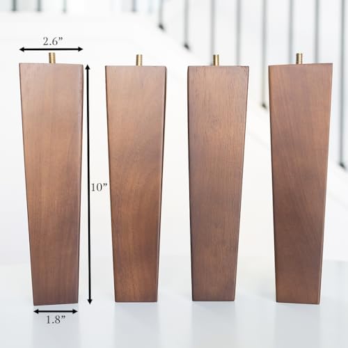 Airy Abode Premium Walnut Square Furniture Legs (Full Install Kit) - Pick Your Size and Color - color: Brown, size: 10 Inches