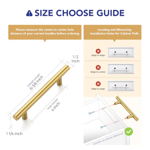 Ravinte Brushed Gold Cabinet Handles,Round T Pulls,4 Inch,30 Pack - color: Brushed Gold, size: 4 Inch Hole Center