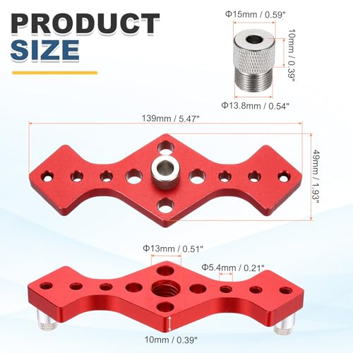 HARFINGTON Floating Shelf Bracket Dowel Jig Kit, Aluminum Alloy Self Centering Straight Punching Hole Drill Guide, DIY Woodworking Tool Doweling Jig for Shelves Cabinet Furniture, Red - color: Red