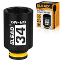 ELEAD 34 mm Socket 1/2" Drive Deep Impact Socket, Metric 6 Point 1/2-inch Drive Impact Axle Nut Sockets, CR-MO Nut Socket Set, Tools for Easy Removal of Axle Shaft Nuts - color: 34mm