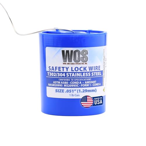 WCS .051 Stainless Steel Safety Lock Wire, T302/304, NASM20995C MS20995C, ASTM A580 Condition A, AMS569, Mechanics Wire for Aircraft, Automotive, & Industrial Use, 1lb Dispenser Can, Approx 143 ft - size: .051 in, style: 1 lb