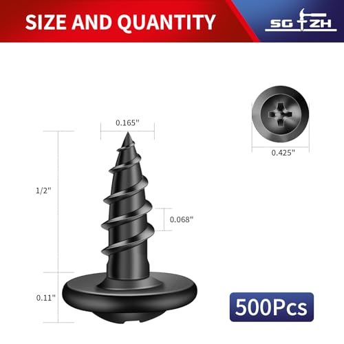 #8 x 1/2" Wood Screw 500Pcs Alloy Steel Standard Thread Truss Head Fast Self Tapping Black Oxide by SG TZH - color: Black - Alloy Steel, size: #8 x 1/2"