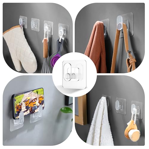 DELITON Clear Cute Storage Hooks, 10 Packs, Adhesion - Stick on Wall for Bathroom Towel&Hanging Robe, Coat - color: Transparent-10
