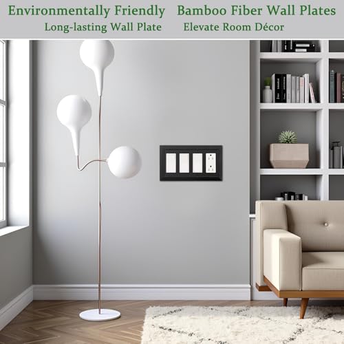 Classic Architecture Wall Plates,Light Switch covers, Electrical Outlet Covers, Duplex receptacle wall plates,Mid Size Bamboo Fiber Material Switch plates Matte Black (4 Gang Decorator 1PK) - style: 4 Gang Decorator 1PK