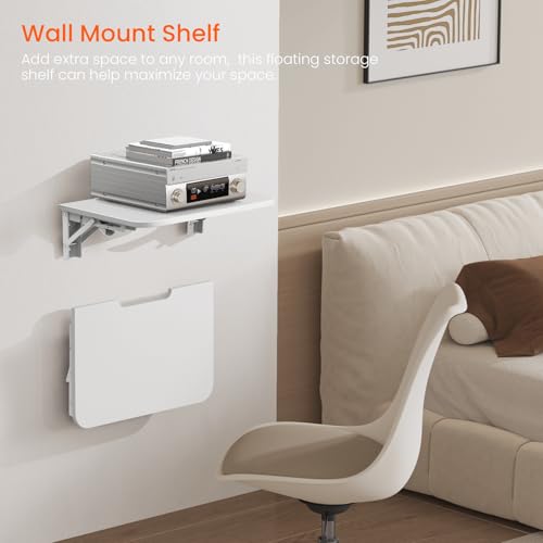 Homode Projector Shelf for Wall, Wood Folding Wall Mount Shelf, White - color: White