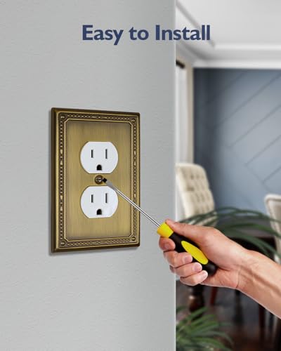 Switch Plates Outlet Covers, 4-Pack Antique Brass Metal Wall Plates - color: Antique Brass, size: 1 Duplex 4PK