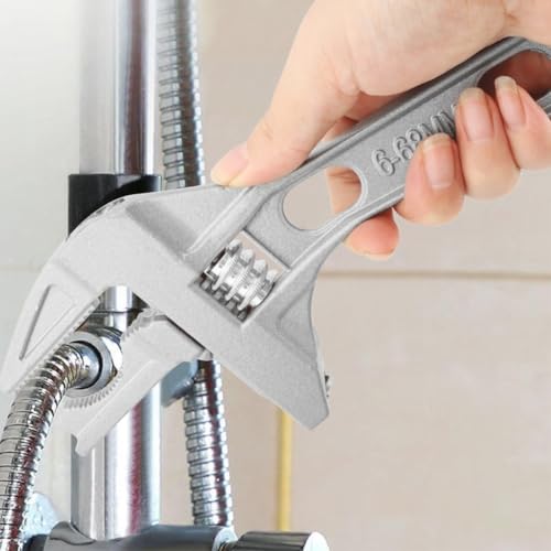 Adjustable Wrench, 6-70mm Large Opening Short Handle Wide Jaw, Aluminum Alloy Spanner Wrenches Shank Plumber, Mini Spanner for Bathroom, Washbasin, Tube Nut Disassembly(Silver)