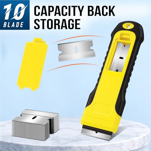 JETMORE Razor Blade Scraper with 15 Blades, Paint Scraper for Cleaning | Compact grip gives steady control, razor scraper lifts stickers, while scraper tool edges clean cooktops and windows
