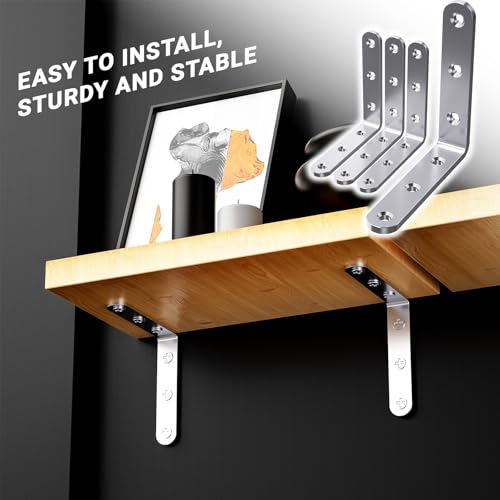 25Pcs Stainless Steel Angle Brackets 4”x 4” Heavy Duty Corner Brackets | 3MM Thick L Bracket for Wood 4in Stainless Corner Braces 90 Degree Metal Joint Hardware for Shelves Wooden Furniture Cabinet - size: Silver-4x4 Inch