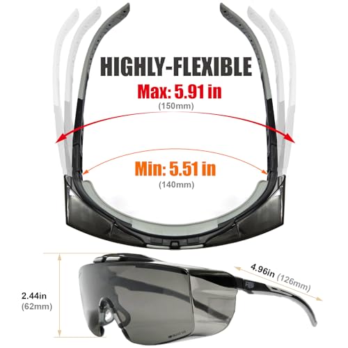 HTS HUNTERSKY ANSI Z87.1+ Anti Fog Fit Over Eyeglasses Safety Glasses Up to 1.88 inch 99.9% UV Protection OTG Lab Goggles - color: 3906s Black-gray / Gray Lens - 8 Pack