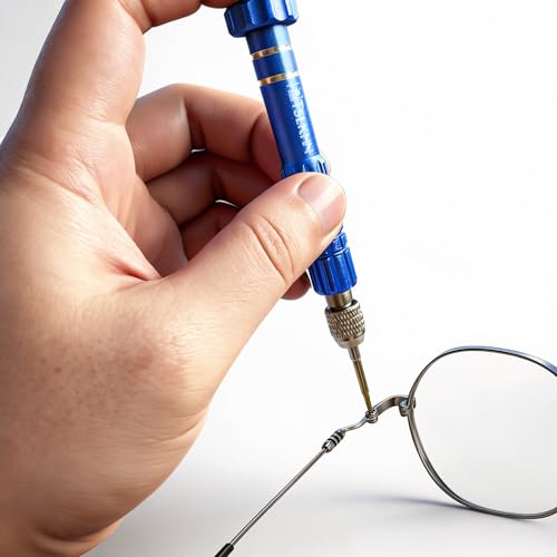 5-in-1 Multifunctional Small Screwdriver, PTSLKHN S2 Steel Magnetic Screwdriver Kit for Eyeglass, Sunglasses, Electronics, Cellphone, Jewelry and More - color: Blue 5in1