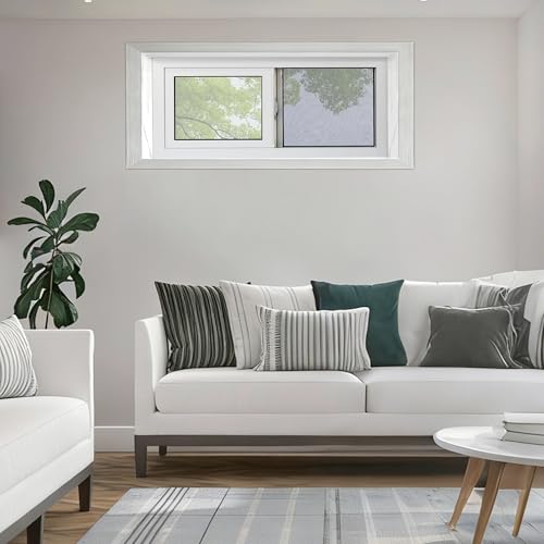 Vinyl Basement Window, Bathroom Sliding Window 32" x 18" White | Double Pane Insulated Tempered Glass and Fiberglass Screen for Basement, Bathroom, Shed - size: 32x18 IN