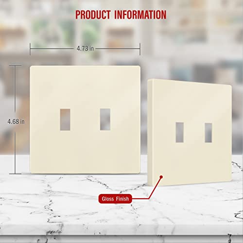 ENERLITES Screwless Double Toggle Switch Wall Plate, Child Safe Dual Light Switch Cover, Standard Size 2-Gang 4.68" x 4.73", Unbreakable Polycarbonate Thermoplastic, SI8812-LA, Glossy, Light Almond - color: Light Almond, size: Screwless