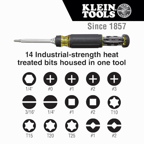 Klein Tools 32305 Multi-bit Ratcheting Screwdriver, 15-in-1 Tool with Phillips, Slotted, Square, Torx and Combo Bits and 1/4-Inch Nut Driver - size: 15-in-1, Standard