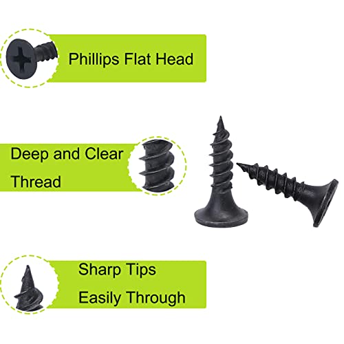#6 X 5/8" Wood Screws 100pcs Black Flat Phillips Screws Self Tapping Wood Screws Carbon Steel Assorted Drywall Screws for Wood, Cabinet, Furniture - size: #6 X 5/8"