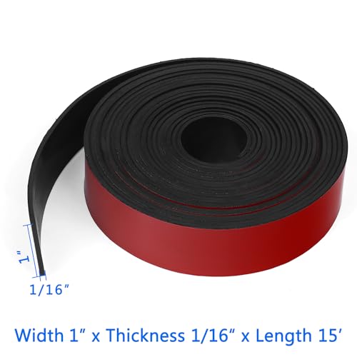 WochiTV Adhesive Solid Rubber Strips, 1" Wide x 1/16" Thick x 180" Long Self Stick Black Neoprene Rubber Rolls Perfect for DIY Insulation Cushion Gasket, Sealing, Liner, Weather Striping - size: 1" W X 180" L, style: 1/16" Thick Adhesive