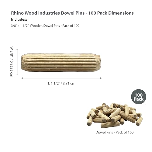3/8" x 1-1/2" Wooden Dowel Pins, 100-Pack – Kiln-Dried Birch, Fluted & Beveled (3/8" x 1 1/2", 100pk) - size: 3/8" x 1 1/2"