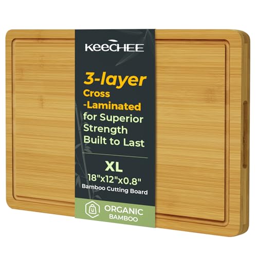 Keechee Kitchen Essentials Natural Bamboo Cutting Board XL With Durable, Knife-Friendly Surface & Deep Juice Groove – XL (18x12) – Perfect For BBQ - color: Bamboo, size: One Piece 18"