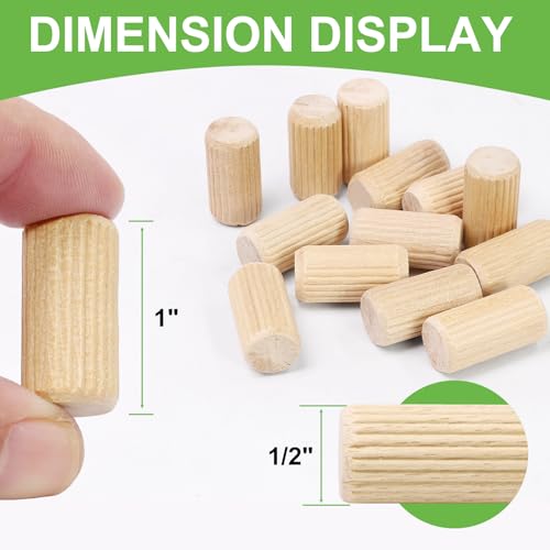 1/2" x 1" Wooden Dowel Pins, FoDau770 Fluted Wood Dowel Rods, Natural Beech Wood Dowel Pegs for Crafts, Woodworking, DIY Furniture - 200 Pieces - size: 1/2" x 1"