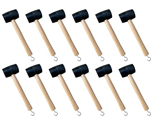 Sandbaggy Rubber Mallet | 20 oz Industrial Grade | For Applications Like Construction & Landscaping | Made of Solid Oak | Comfortable for All Day Use | Includes Tent Peg Remover (Pack of 12, Black) - size: Black Color